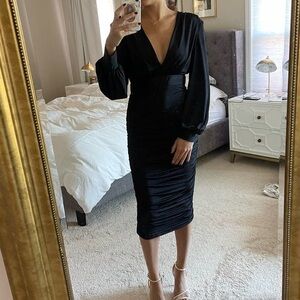 Elle Zeitoune Black Ruched Turner Bodycon‎ Dress Size Small